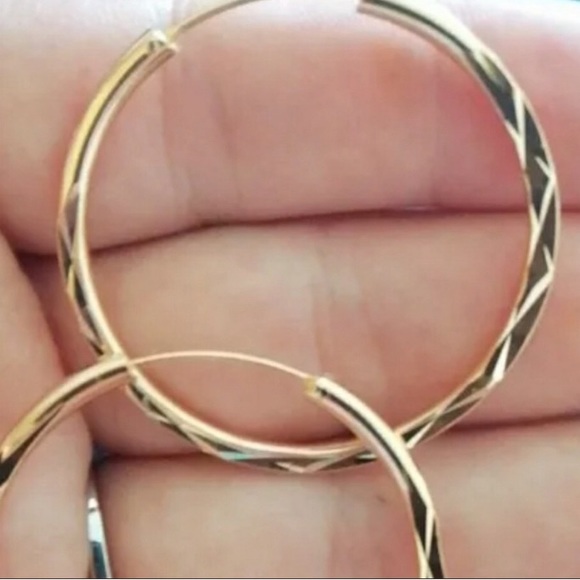 New 18k Gold Hoop round Earrings ear ring - Picture 3 of 6